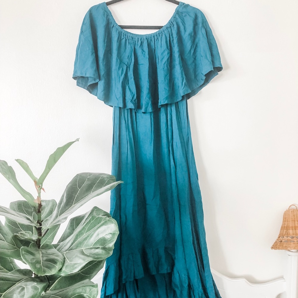 High Low Off Shoulder Dress | Jade Blue| One Size